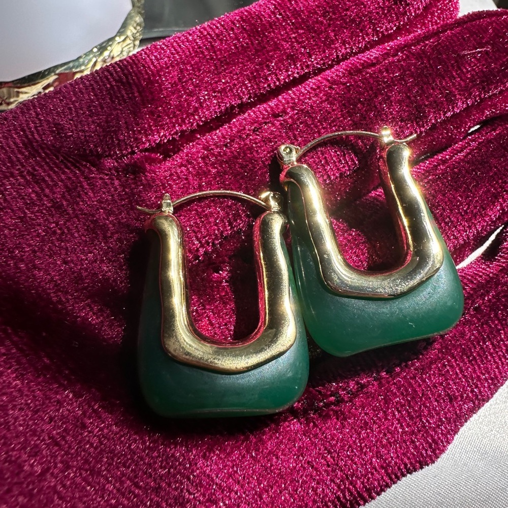 Anthropologie Gold and Green Statement Earrings - Picture 13 of 13